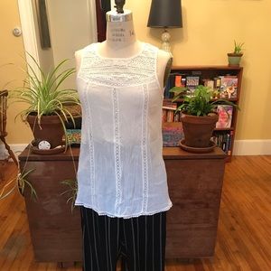 Garnet Hill ivory crochet detail tunic